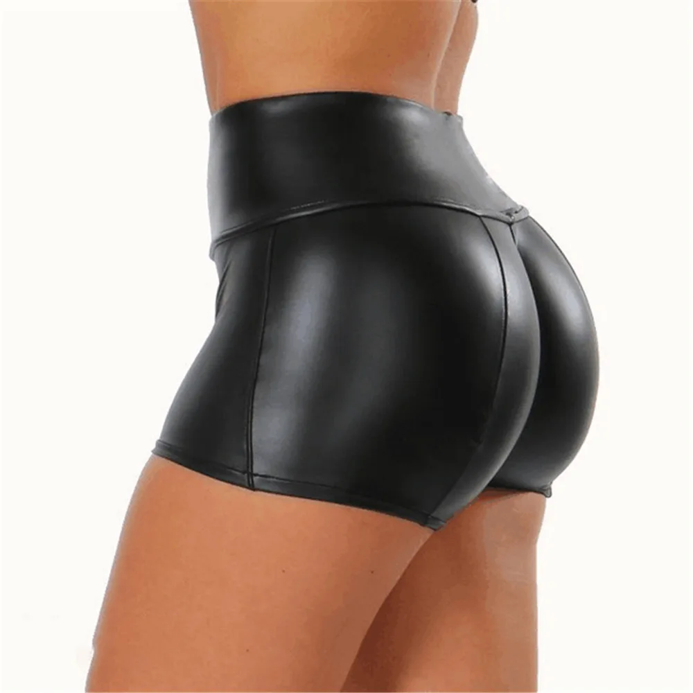 Sexy Womens Shorts Shiny Elastic High Waist Shiny Faux PU Leather Short Pants Slim Hot Dance Clubwear Mini Shorts