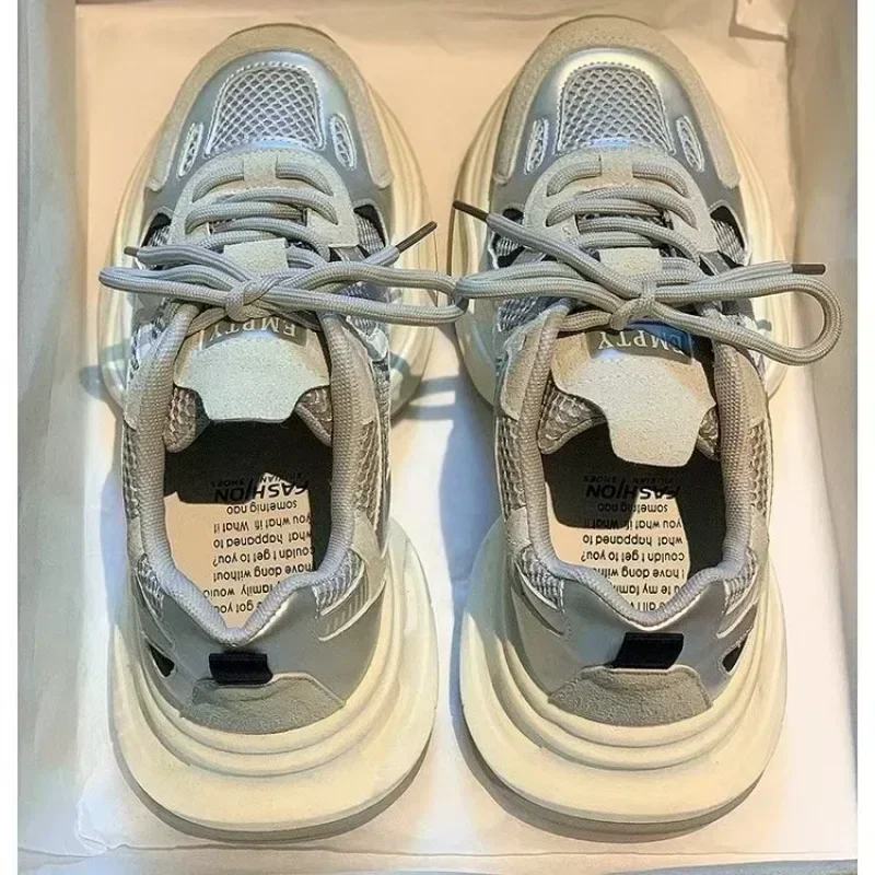 Женские кроссовки с круглым носком разноцветные дышащие из сетчатой ткани на