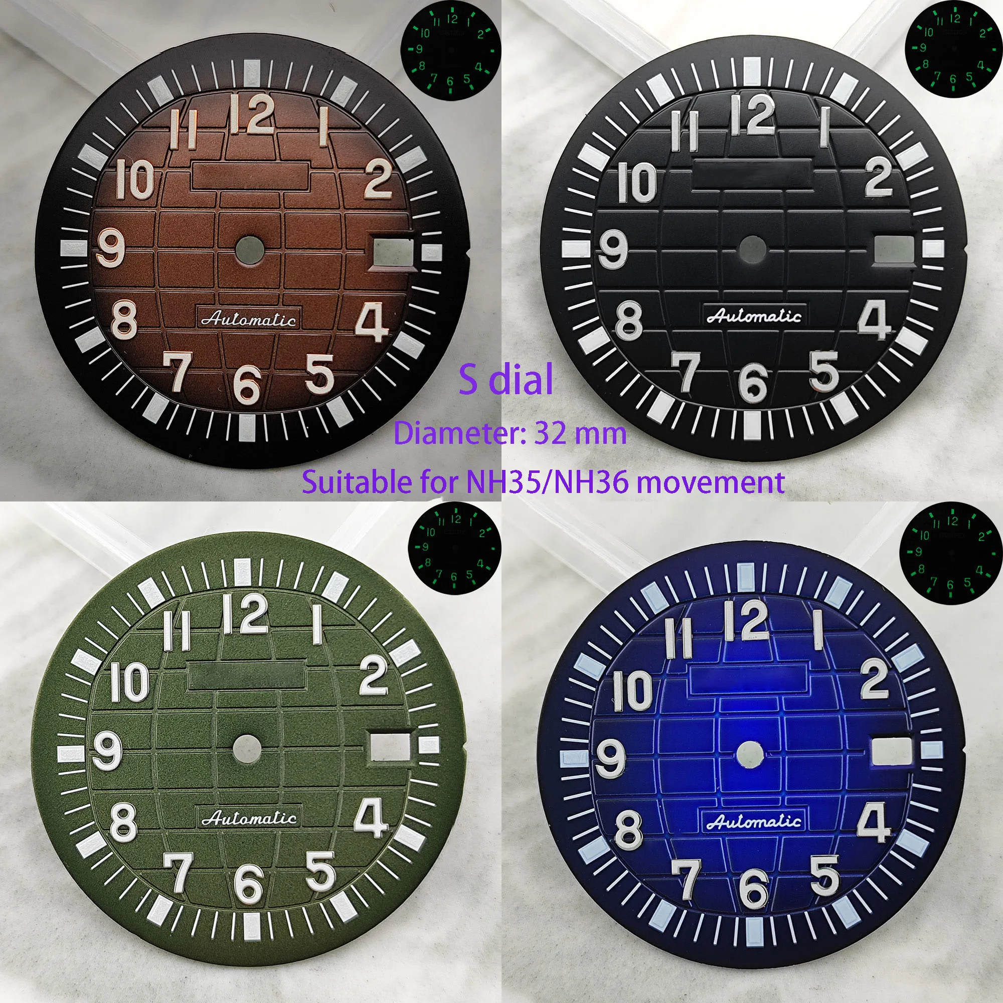 

High Quality 28.5mm NH35dial watch dial S dial green luminous suitable for NH35 NH36 movement watch accessories repair tool