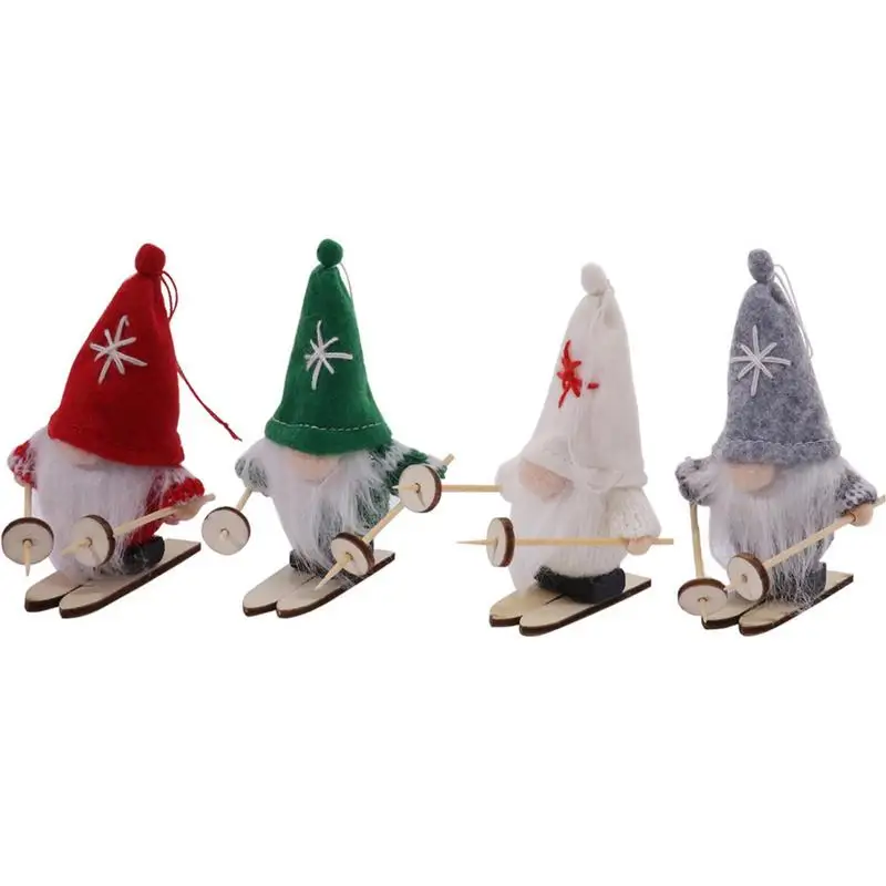Christmas Tree Gnomes  Christmas Gnomes Plush with Skis Christmas Skiing Dwarf Faceless Doll for Christmas Tree Home Window Deco