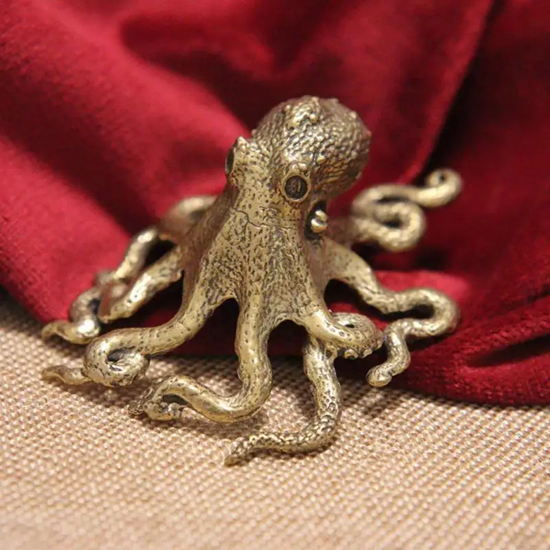 

Brass Octopus Antique Copper Animal Figurines Miniatures Desk Ornament Accessories Creative Table Craft For Home Decoration