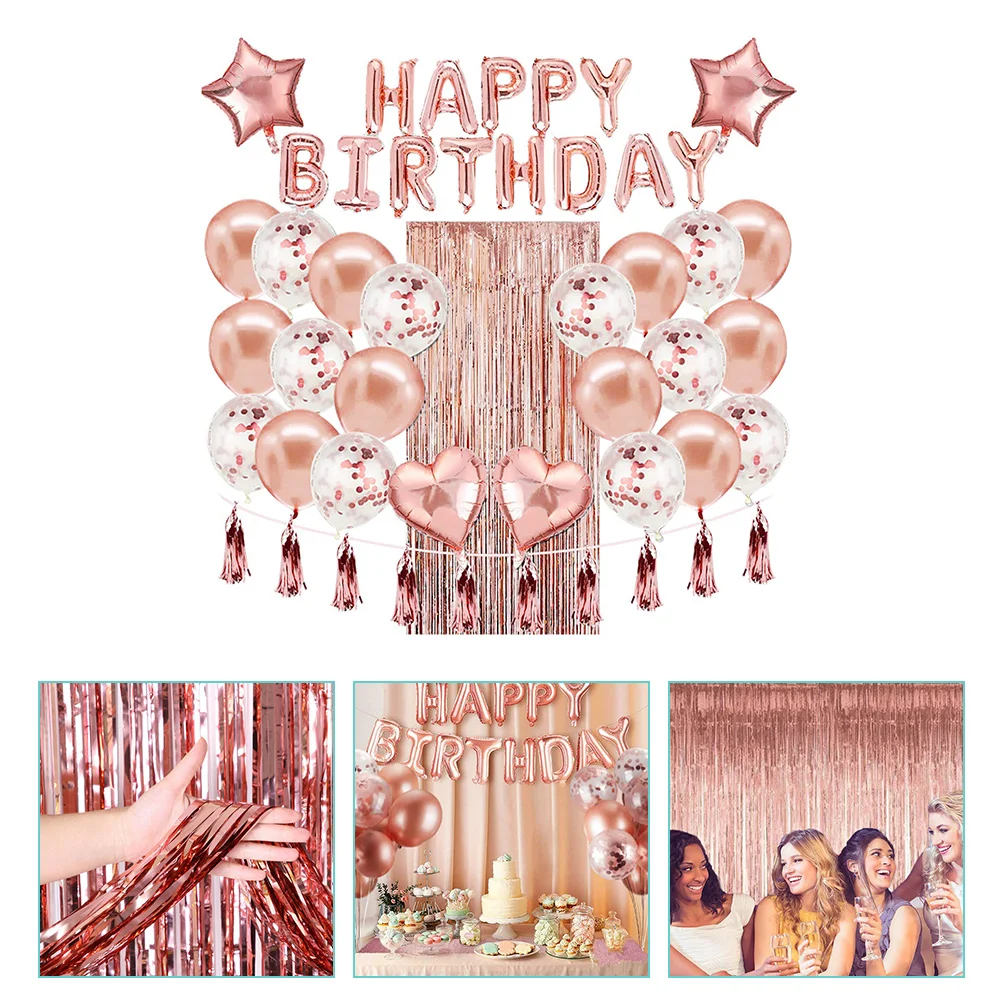 

Birthday Balloons Party Foil Balloon Rose Gold Happy Decorations Curtain Star Garland Decoration Heart Curtains Tinsel Fringe