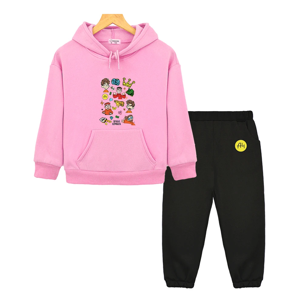 Children's Merch A4 Hoodies Girls Clothing Set Lamba Влад Бумага A4 Suit for Boy Kids Sweatshirts with Hood Toddler Pants Tops
