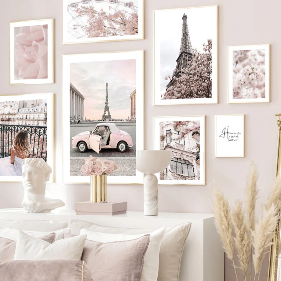 

Paris Woman Flowers Car Balloon Ferris Wheel Wall Art Canvas Painting Nordic Posters And Prints Wall Pictures Living Room Decor