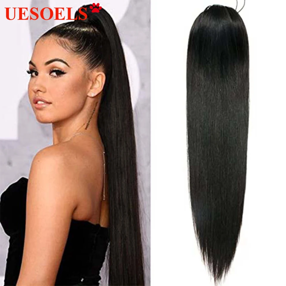 

Uesoels Brazilian 8"-26" 100% Remy Natural Kinky Curly And Straight Drawstring Ponytail Human Hair Extension For White Women
