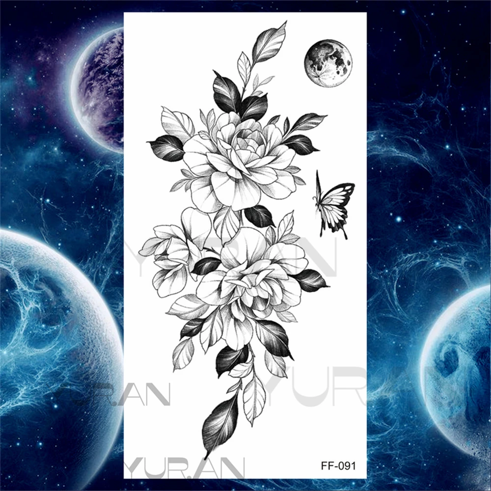 Временные татуировки большой Флоры для женщин и девушек Бабочка змея Подсолнух