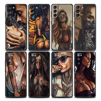 sexy sleeve tattoo girl phone case for samsung galaxy s7 s8 s9 s10e s21 s20 fe plus note 20 ultra 5g soft silicone case funda