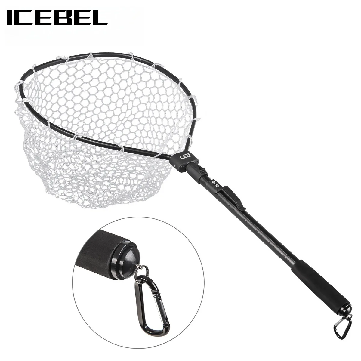 ICEBEL Портативная алюминиевая складная телескопическая рыболовная сачка диаметром 85 см, быстрая установка для ловли на плоту нахлыстом, резиновая сетка (art.: 3920ce21e7828) - 3920ce21e7828
