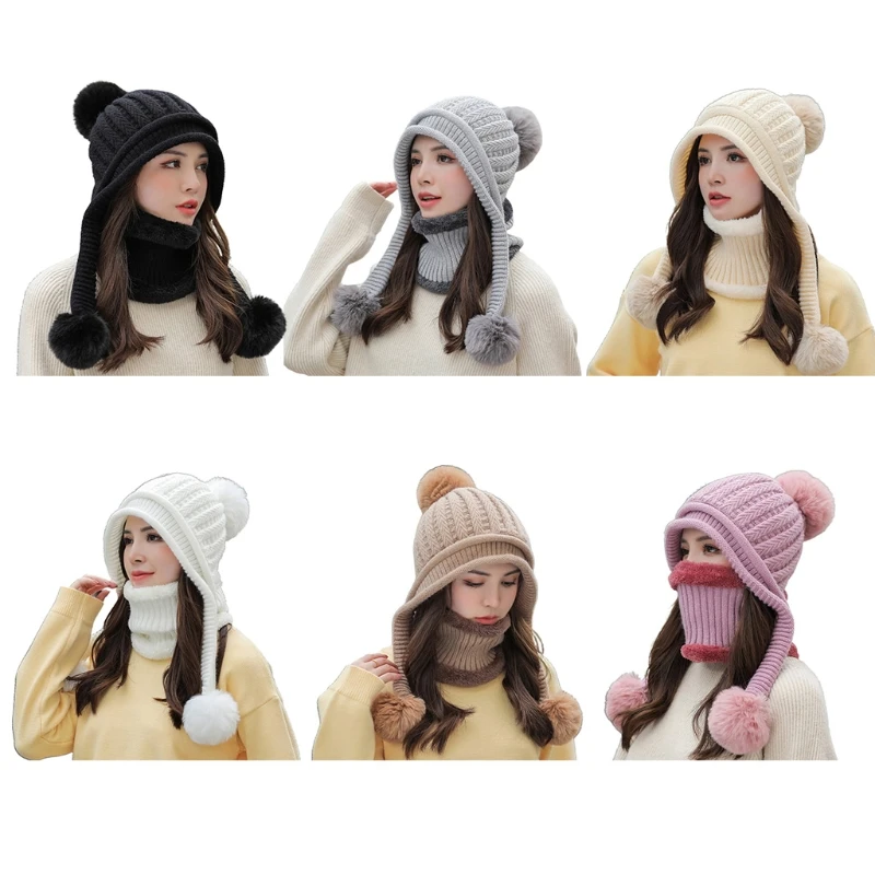 

Hat Scarf Warm Circle Neck Set Cold Winter Knit Beanie Neck Warmer for Women