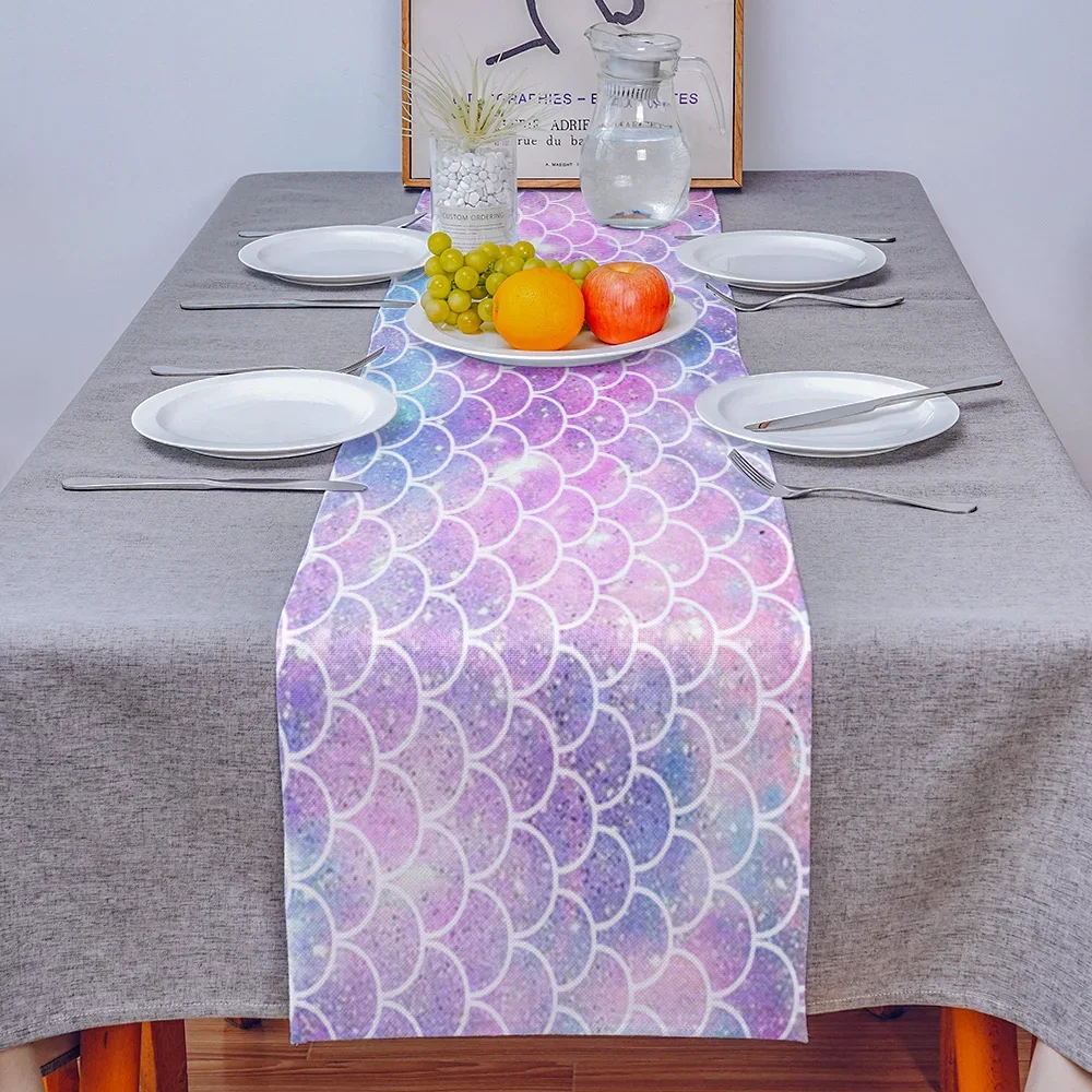 Чешуя русалки красочные льняные дорожки для стола аксессуары украшения