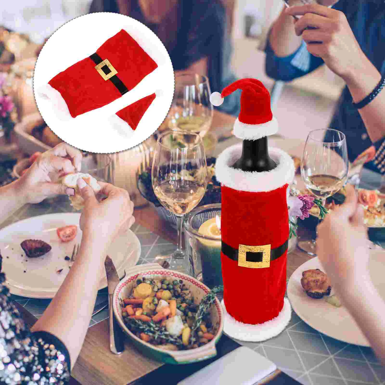 

Bottlecover Xmas Christmas Bags Decor Outfits Hat Gift Wrap Sweater Dress Bag Drawstring Champagne Holiday Tableware