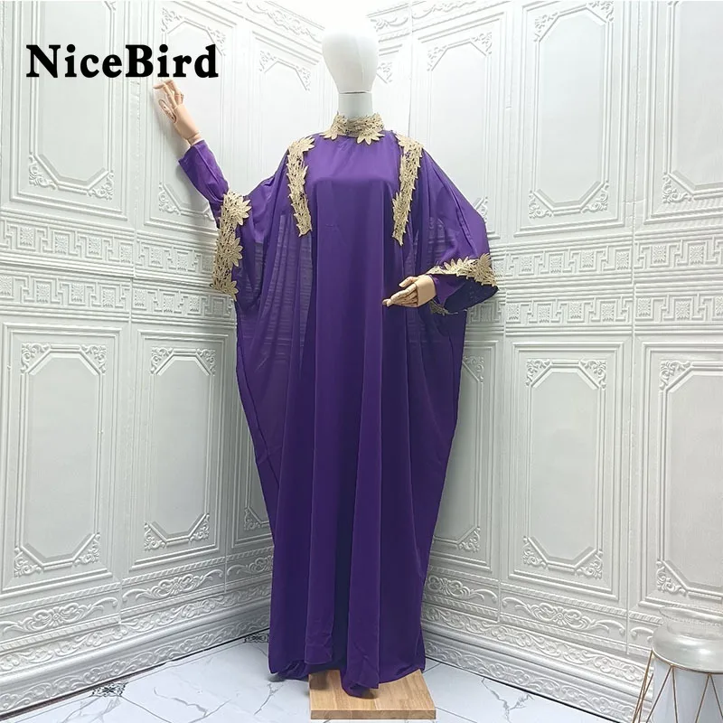 

Nicebird 2023 Summer Solid Dresses Middle Eastern Muslim Chiffon Women Stand Collar Long Sleeve Loose Elegant Formal Clothes