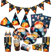 outer space party decor planet disposable tableware cup napkin plates tablecloth kids boy galaxy theme birthday party decoration
