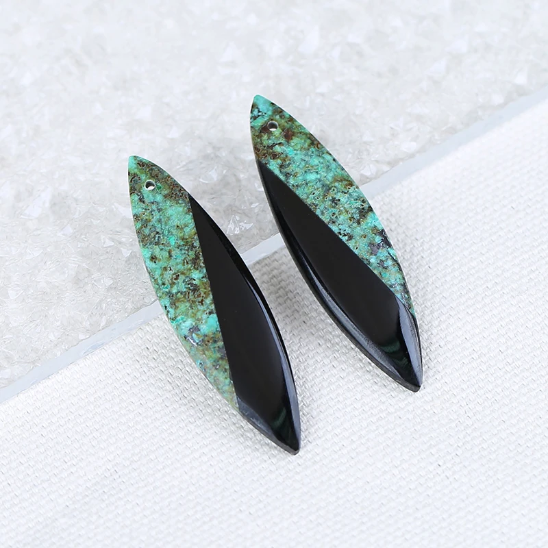 

Natural Gemstone African Turquoise,Obsidian gemstone beads Intarsia earrings earring Set 44x12x5mm,7.7g
