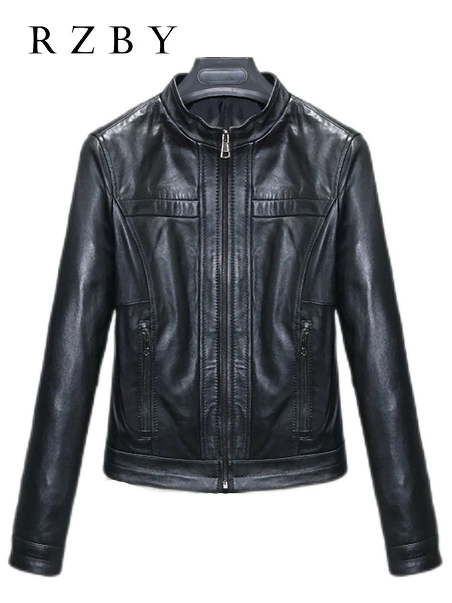 Genuine Leather Jacket Women 100% Sheepskin Jaqueta Couro Feminina Moto Biker Coat Fashion Chaqueta De Cuero Mujer RZBY2163
