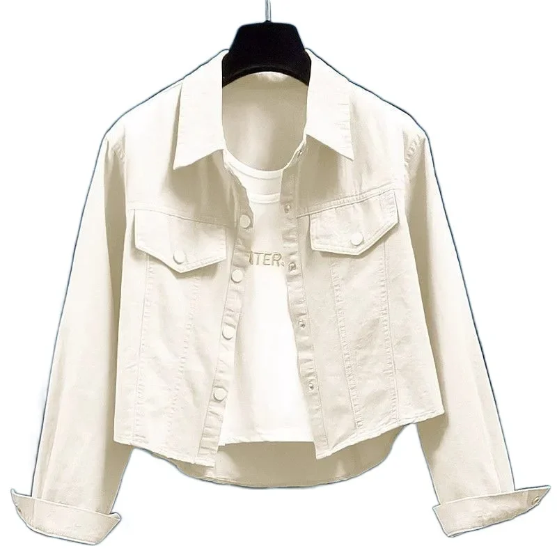 2024 укороченная женская однотонная куртка-рубашка с длинными рукавами