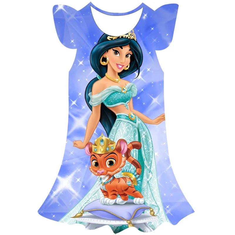 

Girls Jasmine Princess Disney Dresses For Kids Elegant Party Wedding Vestidos Summer Aladdin Children's Ruffles Frocks Clothing