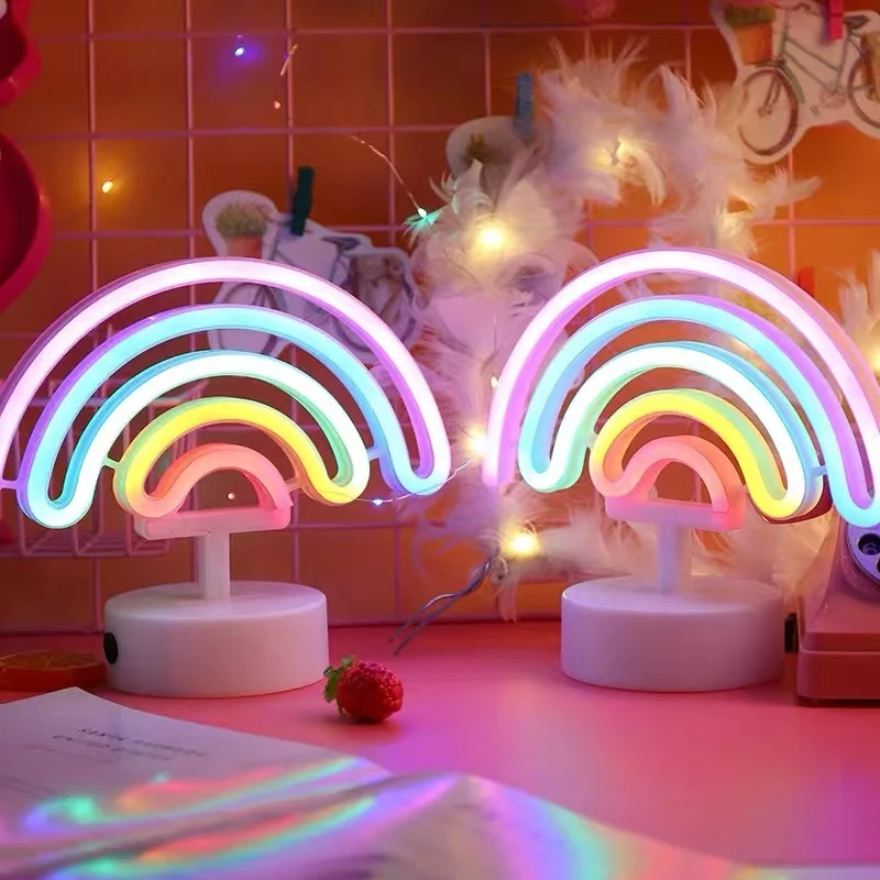 

Girl Heart Rainbow Unicorn Neon Light Battery Night Light Room Decoration Desk Lamp Gift.