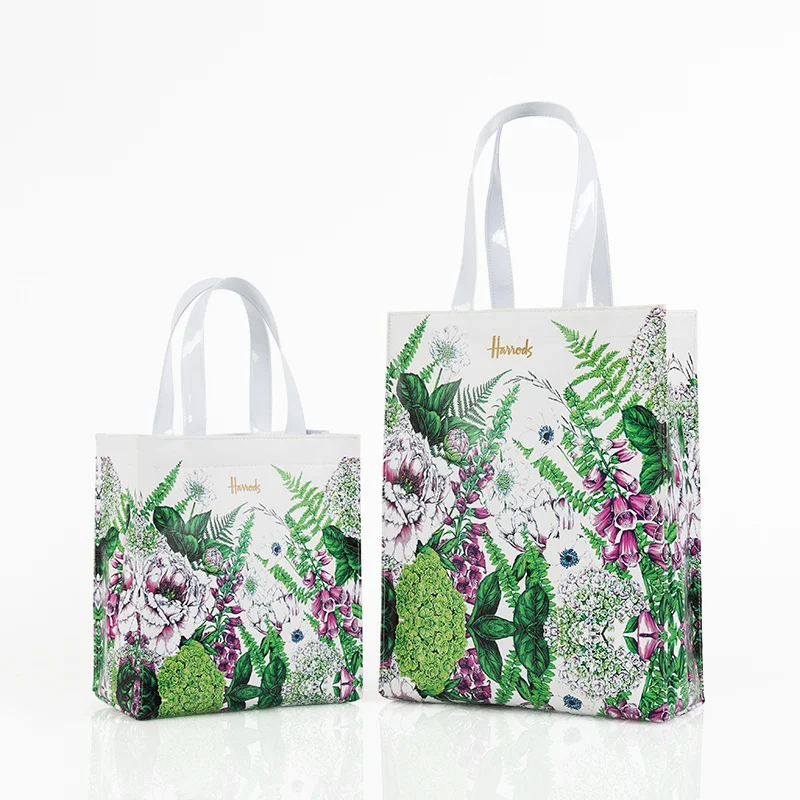 

London Style PVC Reusable Shopping Bag Women's Bag Eco Friendly Flower Shopper Bag Waterproof Handbag Lunch Tote Shoulder Bag
