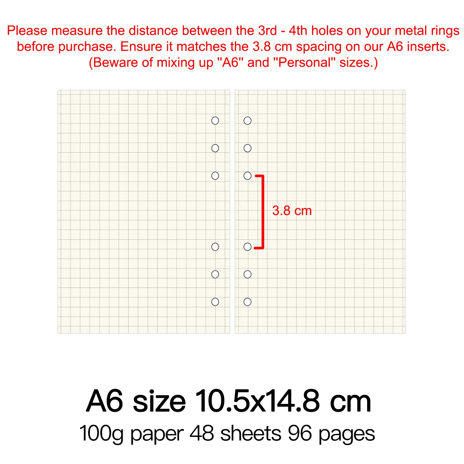 Высококачественный блокнот с кольцевым переплетением A5, индивидуальный A6, A7, A8, размер вставки, запасные части, свободный лист, фотографический планер, Внутренний сердечник, бумага 100 г