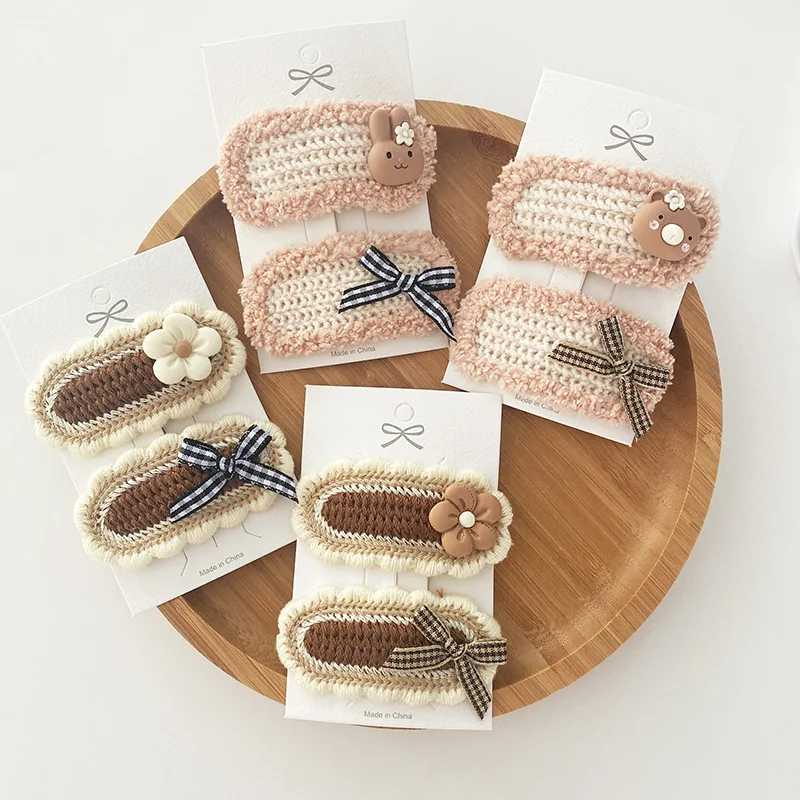 

2pcs Spring Wool Children Hair Clips Milk Tea Brown Bows Flower Korean Fashion BB Clip Girls Cute Toddler Kids Hair Accessories