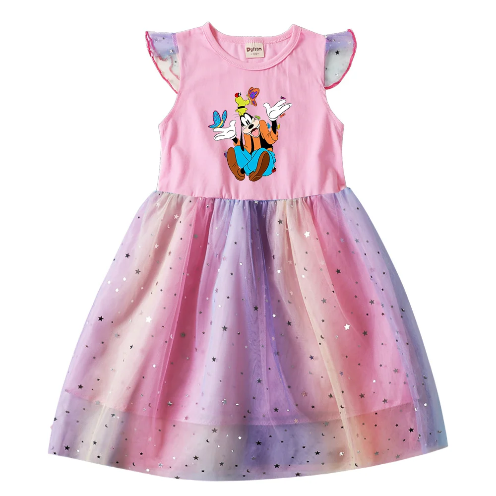 

Disney Cartoon A Goofy Movie Summer Kids Dresses for Girls Fashion Short Sleeve Princess Dress Children's Prom Mesh Dresses