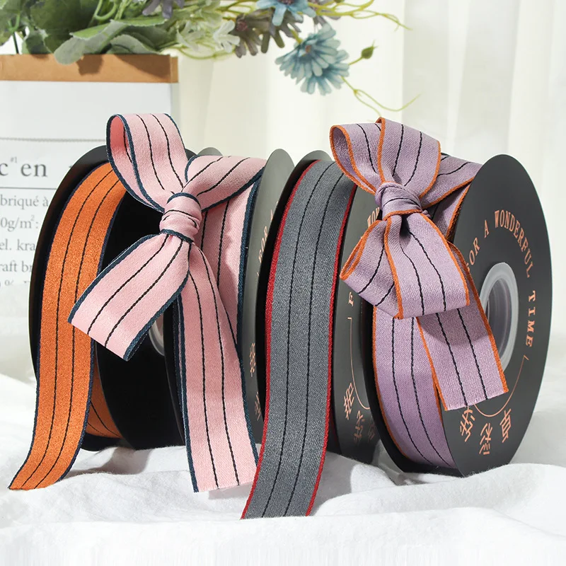 

BN19 Simple Handmade DIY Hair Accessories Silk Ribbon Bow Striped Ribbon Gift Material Cloth Ribbon Flower Shop Packaging Ribbon