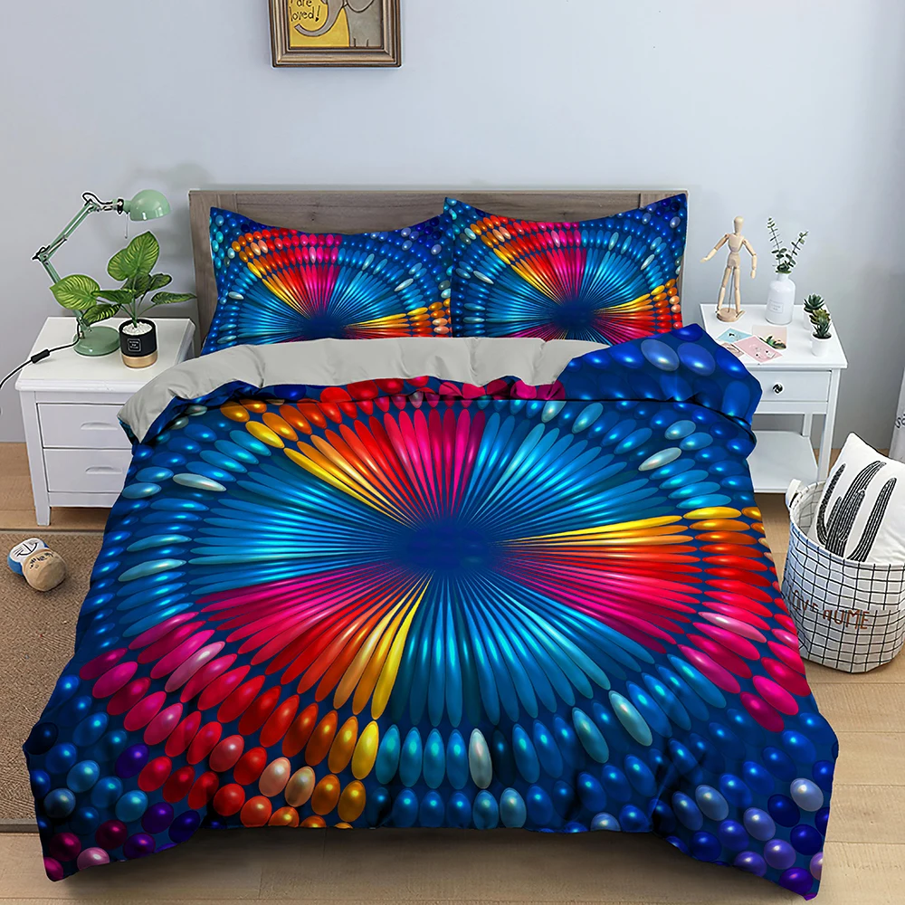 

Abstract Bedding Set 3D Printed Psychedelic Duvet Cover with Zipper Closure Queen Size Polyester Comforter Sets