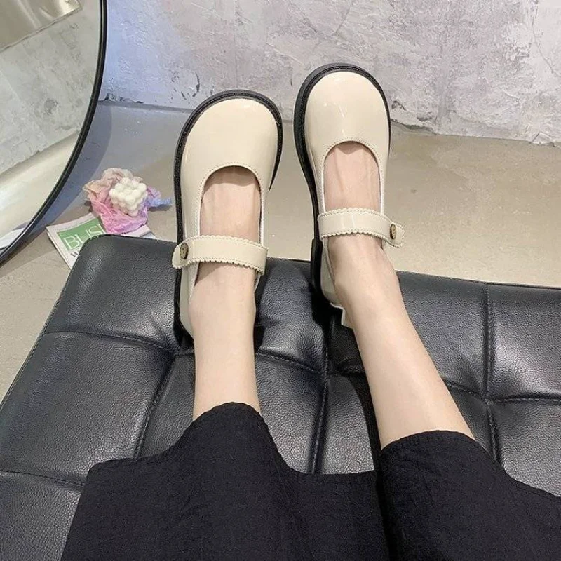 

Shoes for Woman 2023 Square Heels Round Toe Women's Summer Footwear Japanese Style Lolita Gothic Kawaii Mary Jane Cute Wholesale
