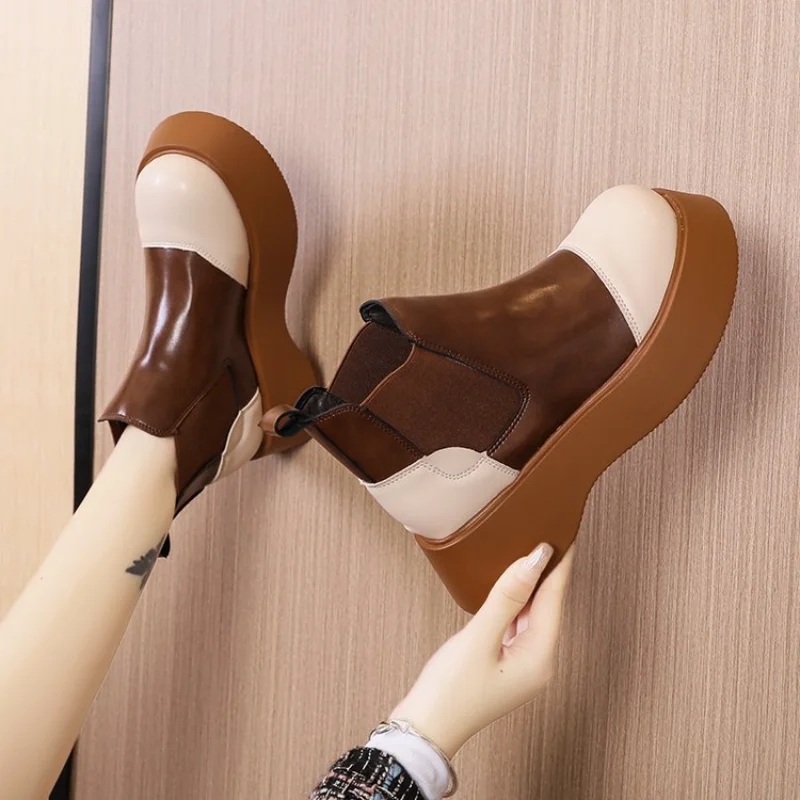

2022 Women Ankle Chelsea Boots Autumn Winter New Platform High Heels Shoes Fashion Warm Snow Motorcycle Boots Casual Pumps