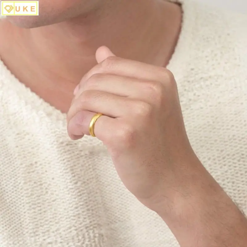 

Smooth Face Fashion Japan Korean Pure Copy Real 18k Yellow Gold 999 24k Ring for Male and Female Lovers Never Fade Jewelry