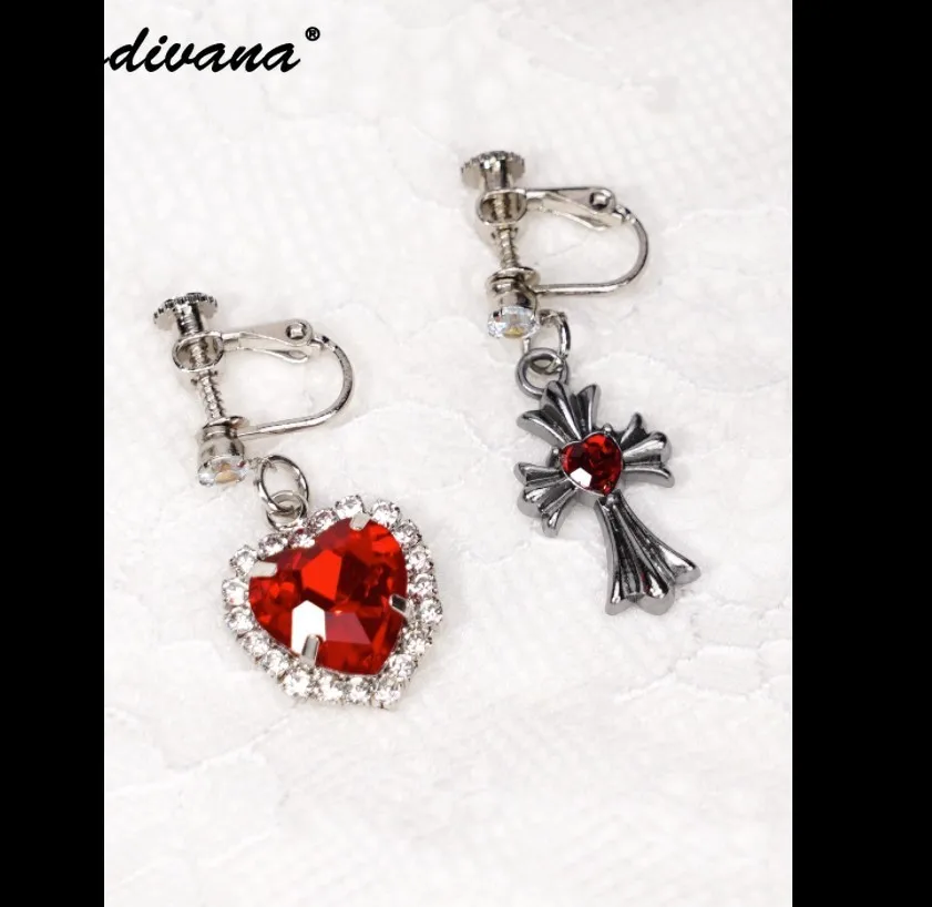 

Mine Series Mass-Produced Ear Drop Earring Punk Asymmetric Love Cross Sterling Silver Needle Ear Clips and Ear Studs Accessories