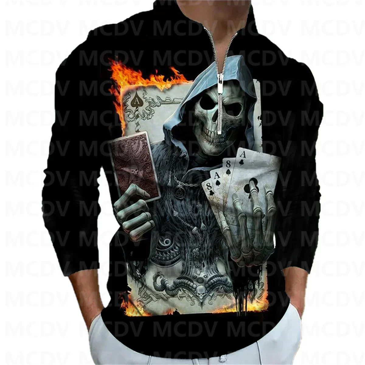 Мужская рубашка-поло с длинным рукавом на молнии