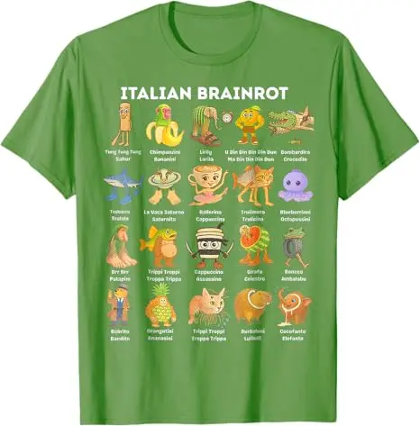 Фото Итальянская футболка Brainrot Meme, забавная футболка с юмором и животными Brainrot, футболка с рисунком комиксов Y2k, модная футболка для мальчиков с короткими рукавами, блузки №4