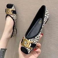 2022 new leopard womens ballet flat shoes spring autumn metal button casual loafers office ladies work driving flats shoes