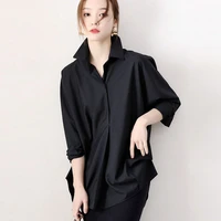 2022 spring white female shirt korean loose chiffon preppy style casual shirts and blouse white black tops