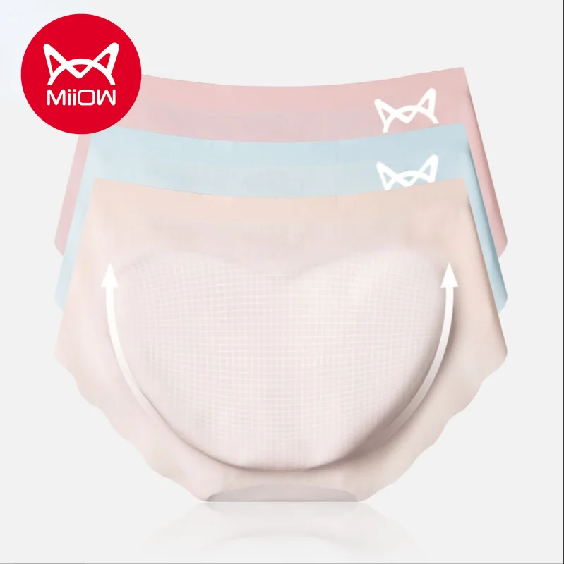 

MiiOW Seamless Underwear Women's Ice Silk Cotton Crotch Antibacterial Waist Thin Peach In Summer Without Hips and Silky Briefs