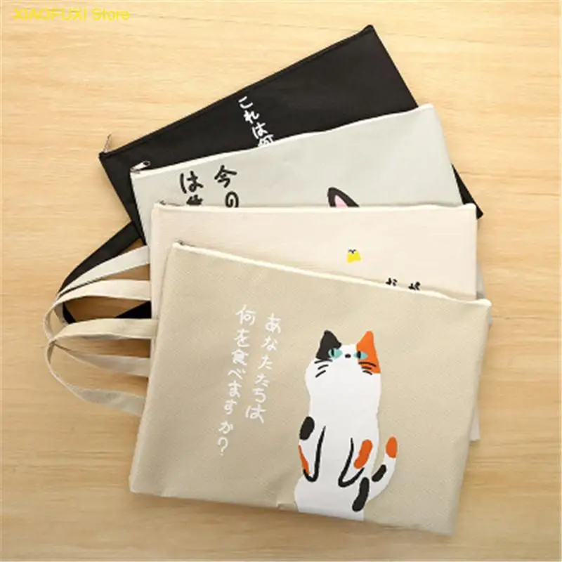 

Cute Cat Zipper A4 File Bag Oxford Canvas Student Hand - Held Examination Paper Textbook Business Acceptance Bag School Supplies