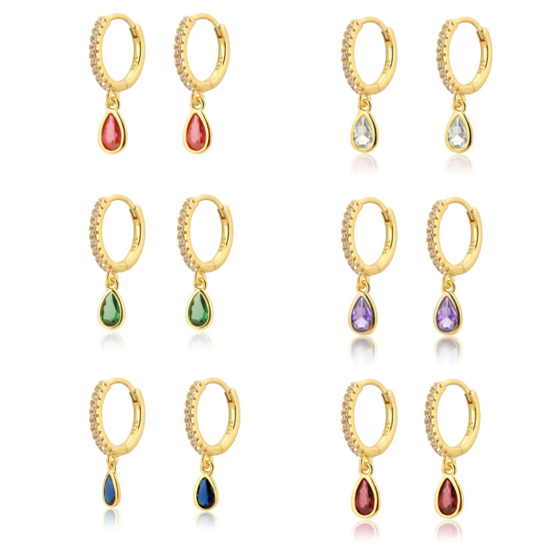 

Fashion Colored Zircon Water Drop Small Hoop Earrings Dangle Pendant Hoop Earrings for Women Jewelry Pendientes Accessories