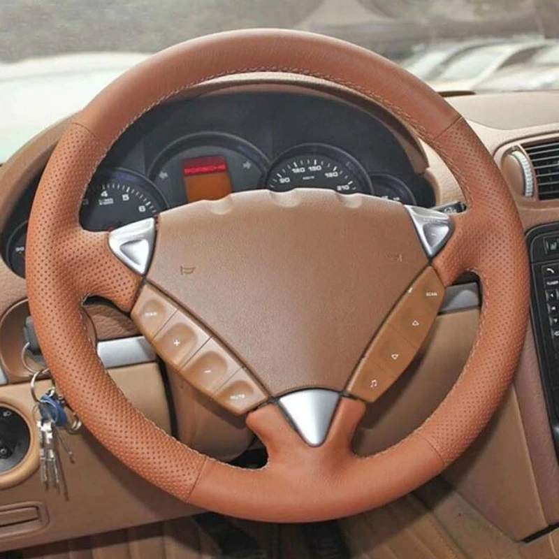 

Фотообои с нескользящей ручной строчкой, черная натуральная кожа для Porsche Cayenne 2006-2009