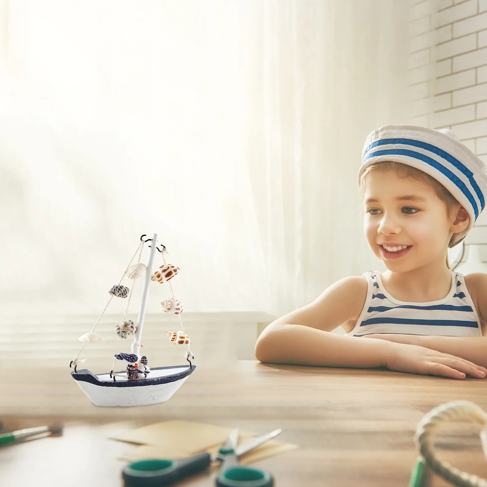 

Home Nautical Wooden Sailboat Ornament Beach Decoration Retro Wooden Sailboat Beach Ornament Kitchen Bathroom Office Party