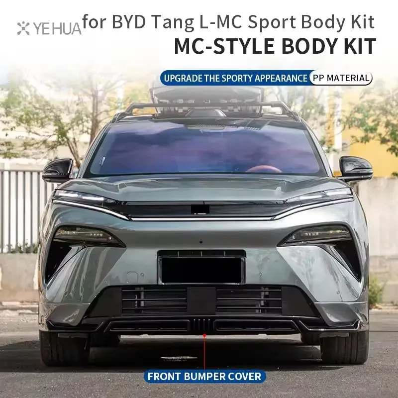 Фото Для BYD Tang L 2022- Передний сплиттер, задний диффузор, глянцевый черный, материал PP, боковые элементы, новый заводской стиль, комплект обвеса Axinda №1