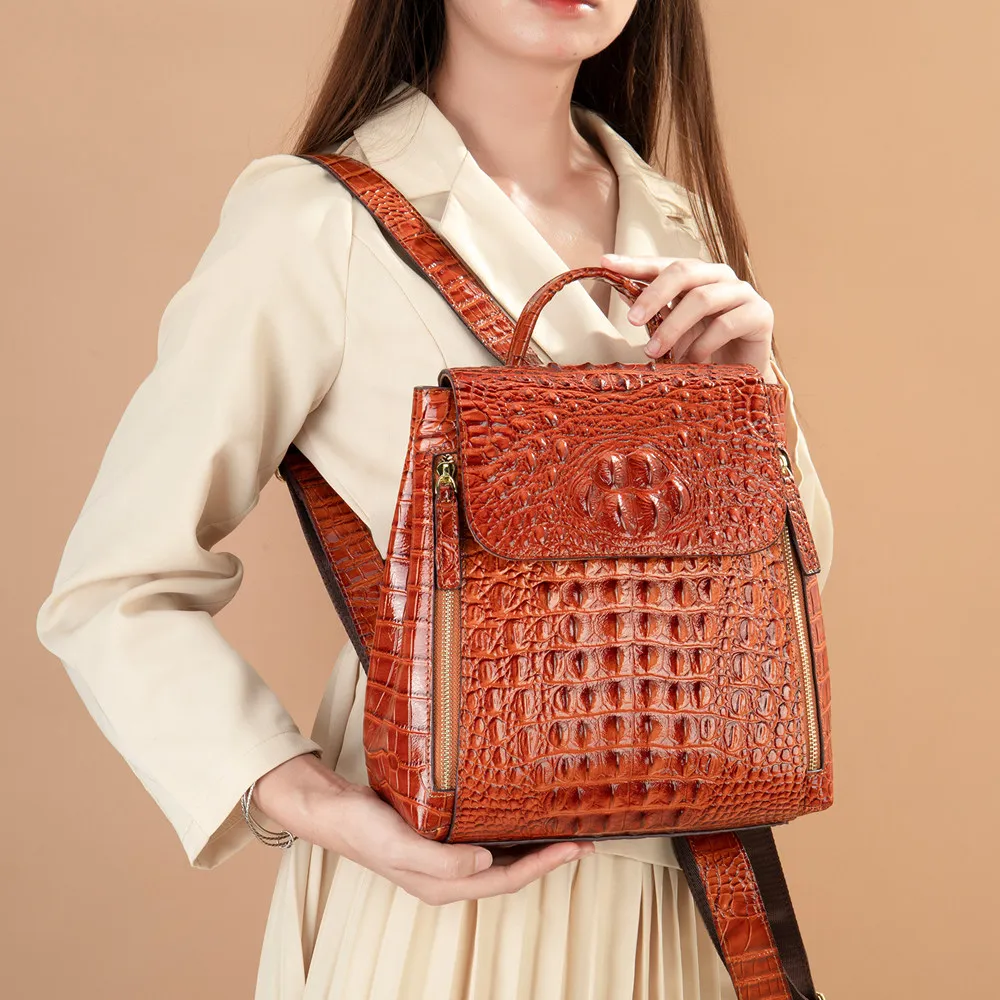 Fashion Travel Bag Daypack For Women Crocodile Pattern School Backpack For Girls Bagpack