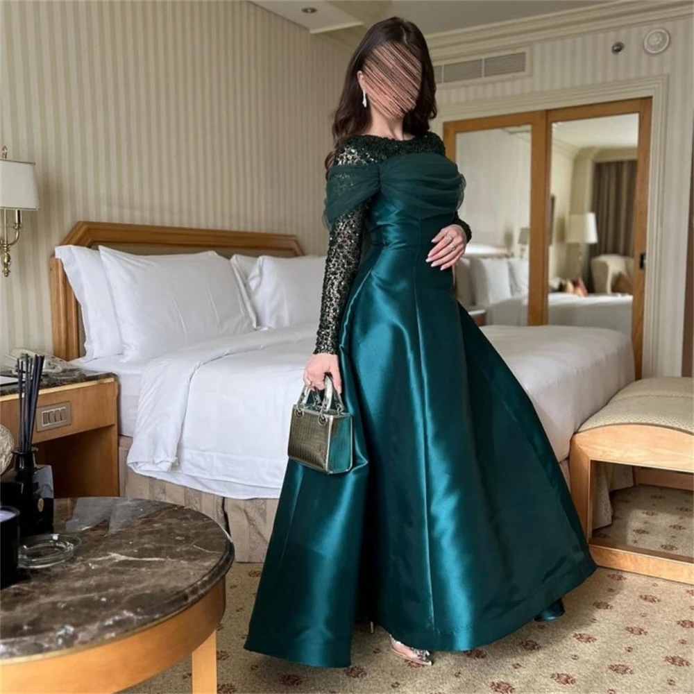 

Fashion O-Neck Dark Green Mermaid Sequins Formal Occasion Prom Dresses Floor-Length Women Evening Party Dress فساتين السهرة