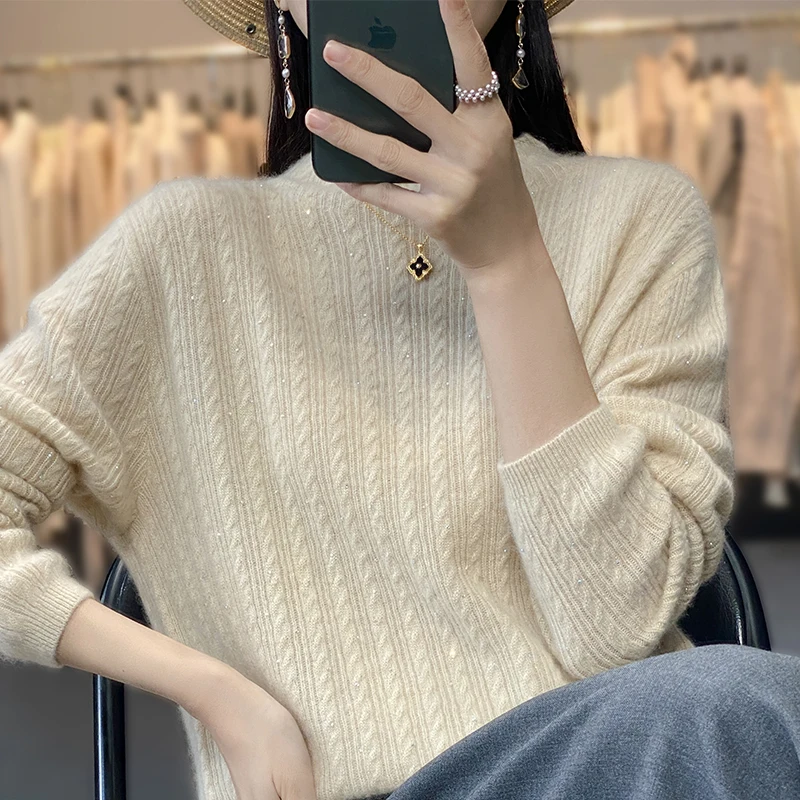 Новинка Осень/Зима 2023 популярный женский вязаный пуловер из чистой шерсти со