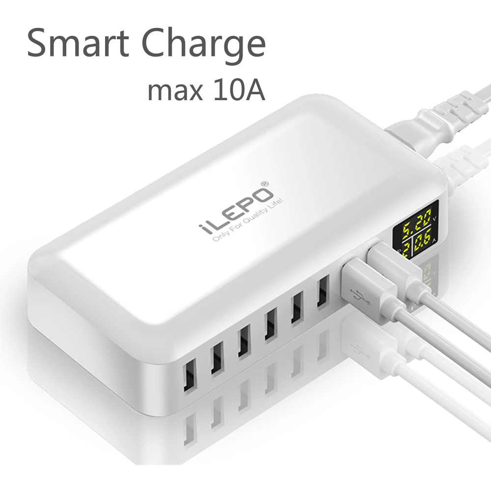 

ILEPO 60 Вт 8 портов USB быстрое зарядное устройство QC3.0 HUB умная Быстрая зарядка со светодиодным дисплеем, зарядная станция с несколькими USB-порта...