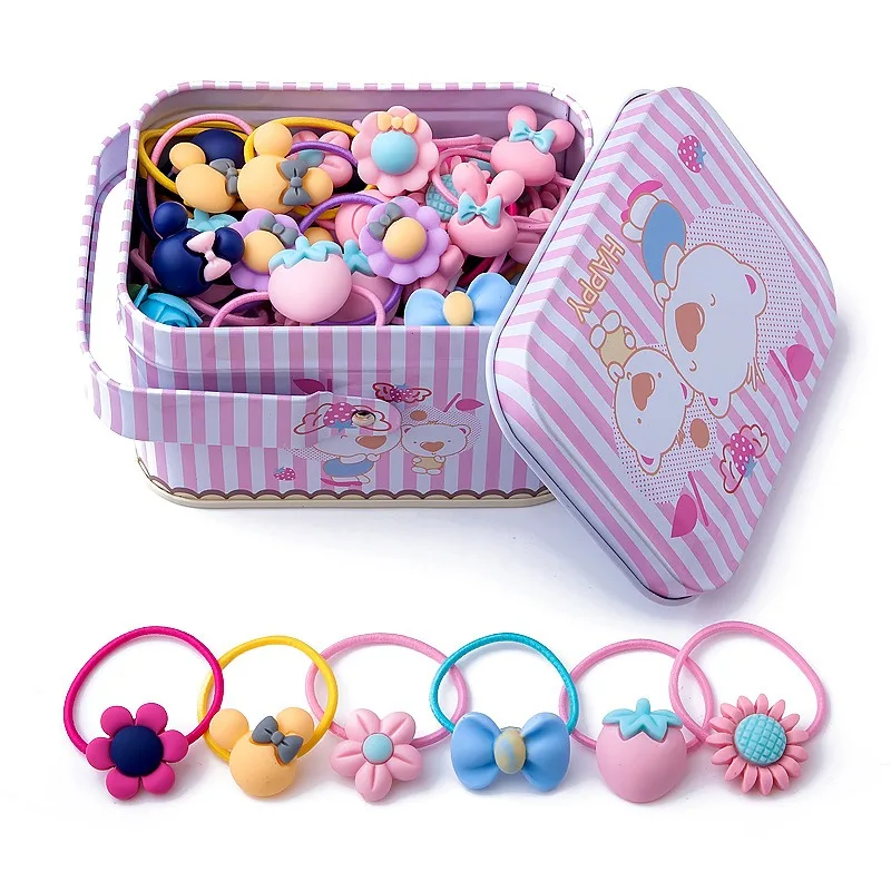 

40Pcs/Lot Girls Hair Accessories Gift Box Elastic Hair Bands Flower Hair Clip Bows New Headband Hairband Cute Hairbands for Kids