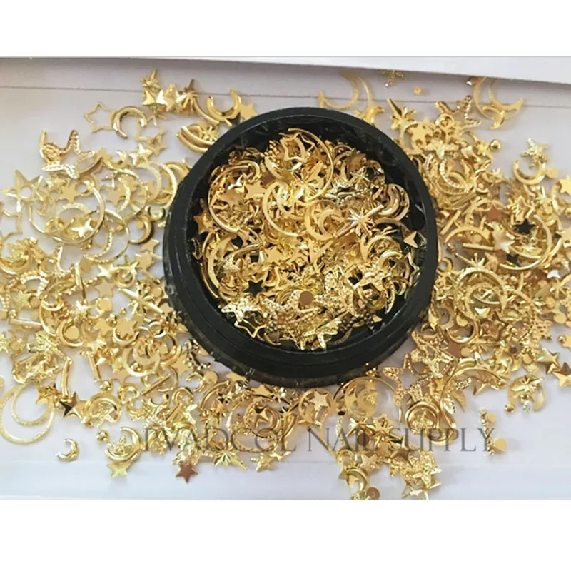 Луна Звезда смешанные металлические ногти блестки шармы 3D ногтей арт кусочек