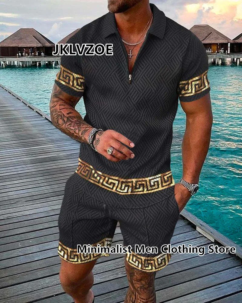 Fashion Men's Polo Set Summer Vintage Tracksuit Casual Turn Down Collar Male Polo Shirt Suit Clothing Hawaii Style Streetwear