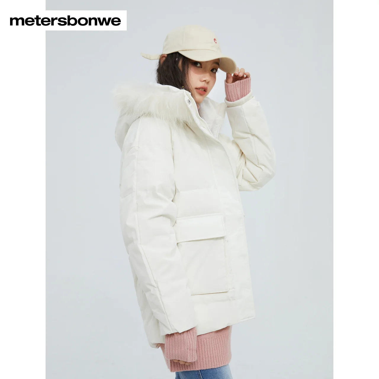Metersbonwe Hooded Down Jacket Women Winter Warm Jacket Duck Down With Raccoon Hair Hat Brim Female Down Coats Brand Outerwear